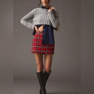 English Factory x Anthropologie Tweed Mini Skirt Red Plaid Size XL NWOT